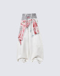 Patchwork Scarf Detail Wide Leg Pants