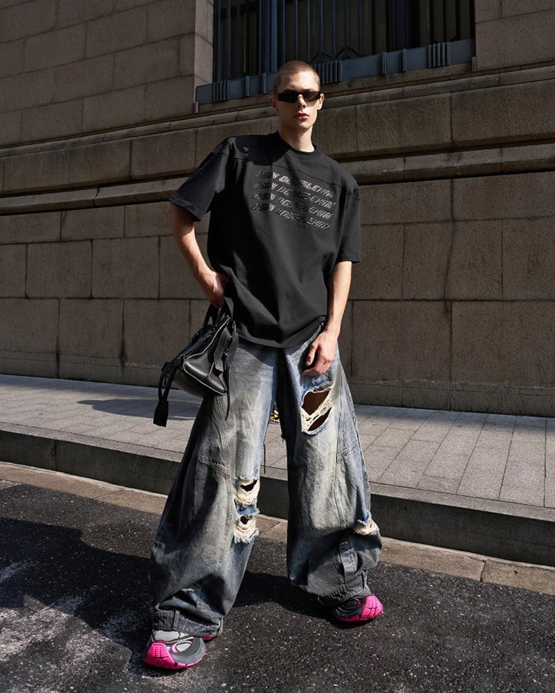 Reversed Waist Distressed Blade Jeans