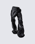 PU Leather Textured Straight-Leg Pants