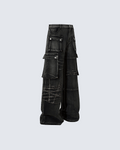 Distressed Black Cargo Pants with Multiple Pockets