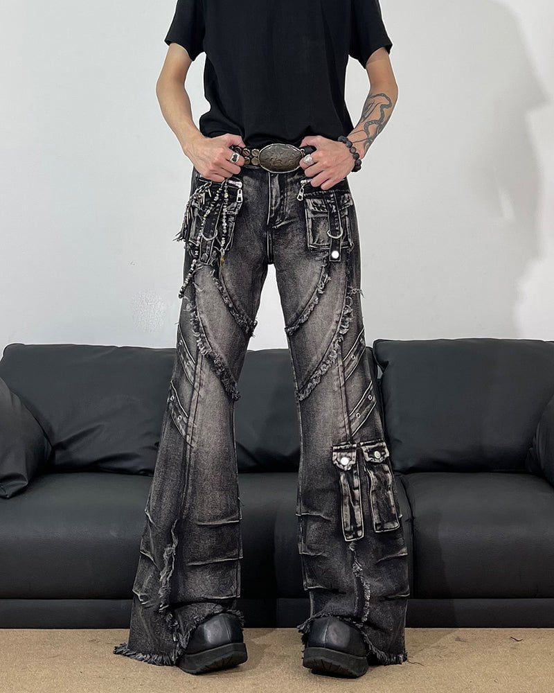 Frayed Flare Denim Cargo Pants