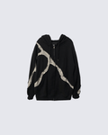 Abstract Newspaper Patchwork Zip Hoodie Cotton Blend Sweatshirt