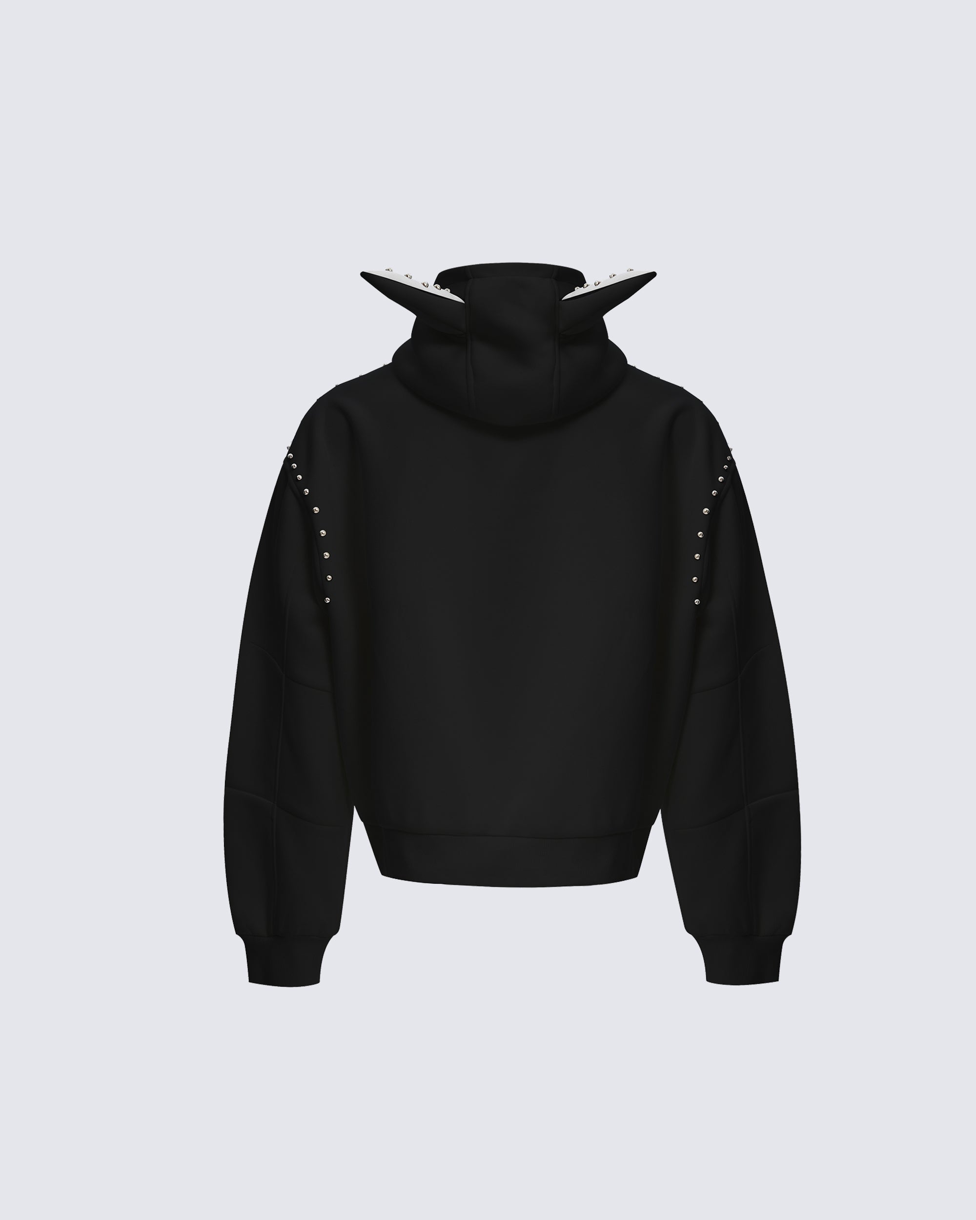 Horned Studded Zip-Up Hoodie with Ear Detail