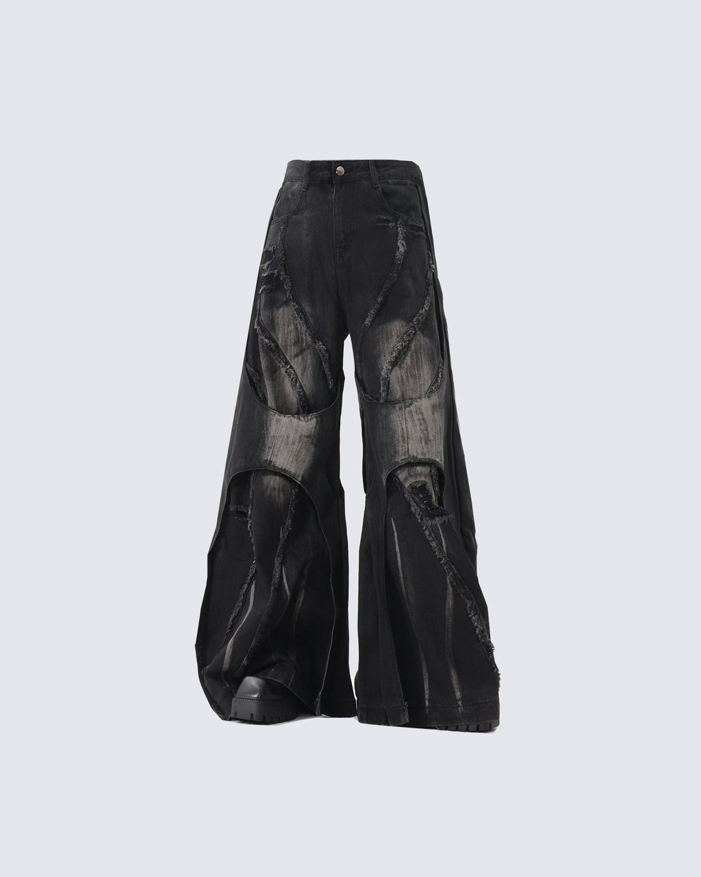 Distressed Patchwork Wide-Leg Jeans