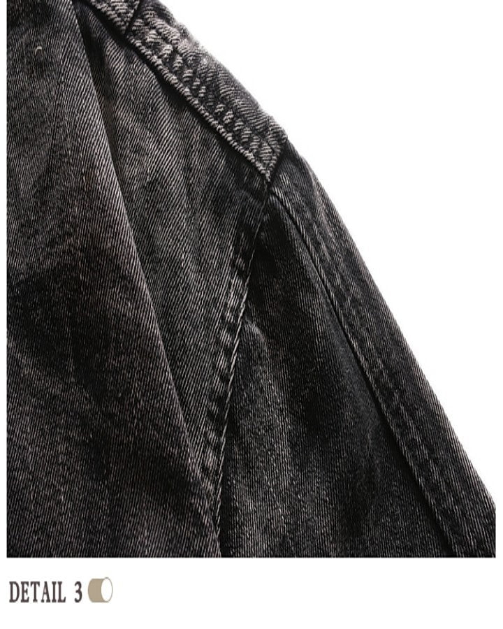Vintage Black Denim Jacket with Distressed Detailing