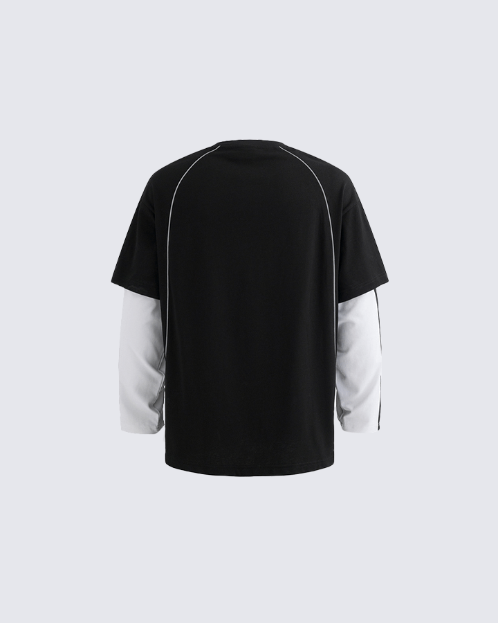 Contrast Sleeve Letter Print Street Style Long Sleeve T-Shirt