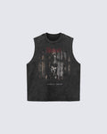 Graphic Sleeveless T-shirt with Skull Print
