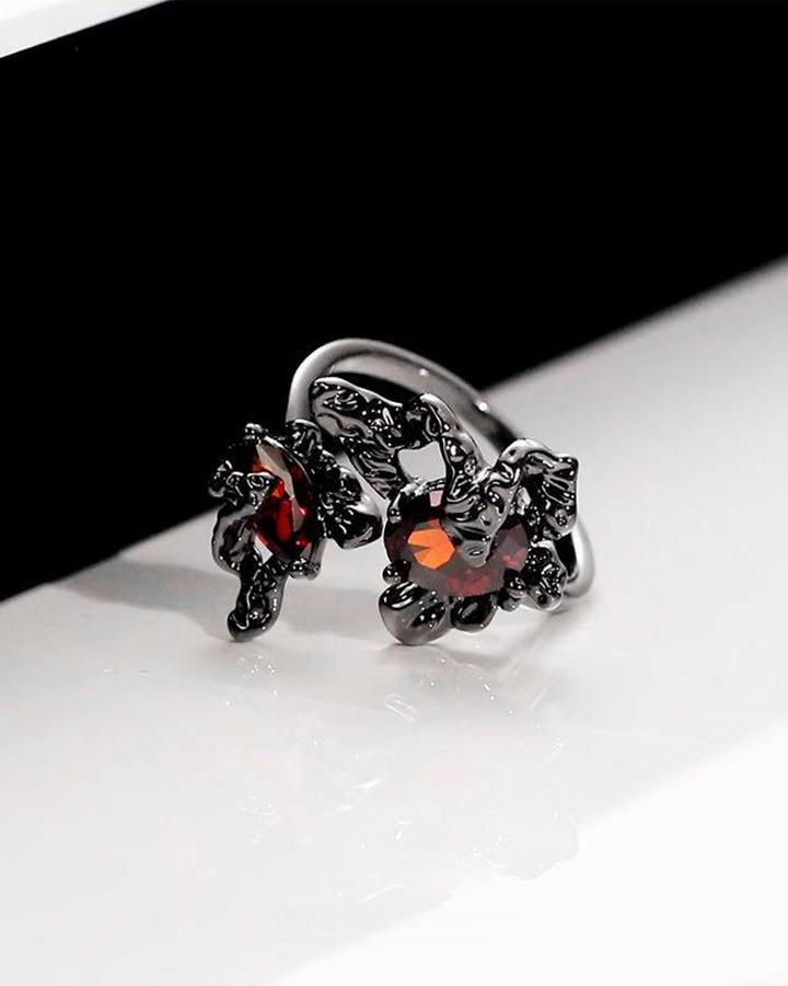 Open Dark Red Gem Statement Ring
