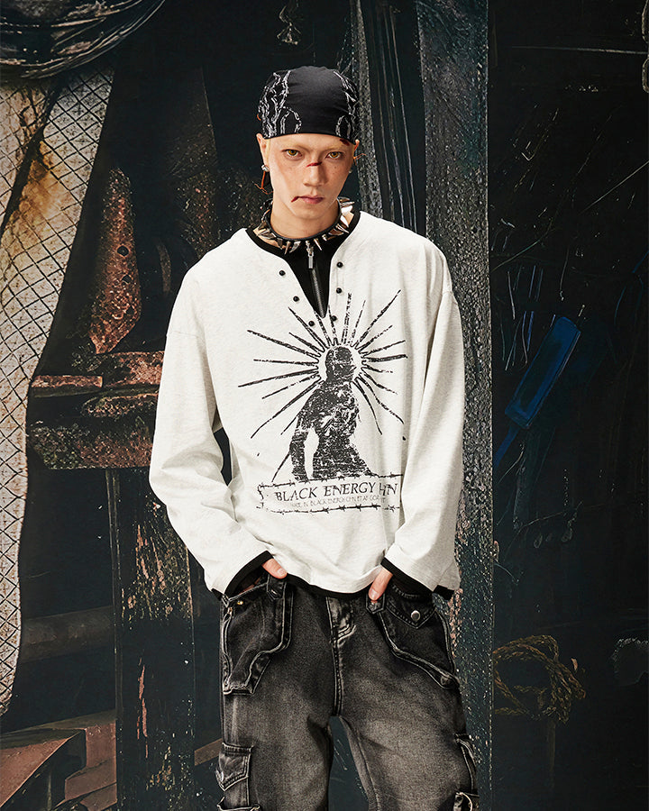 Fake Two-Piece Long Sleeve Zipper Tee