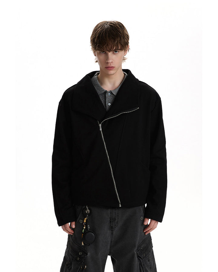 Minimalist Asymmetric Zip Stand Collar Jacket