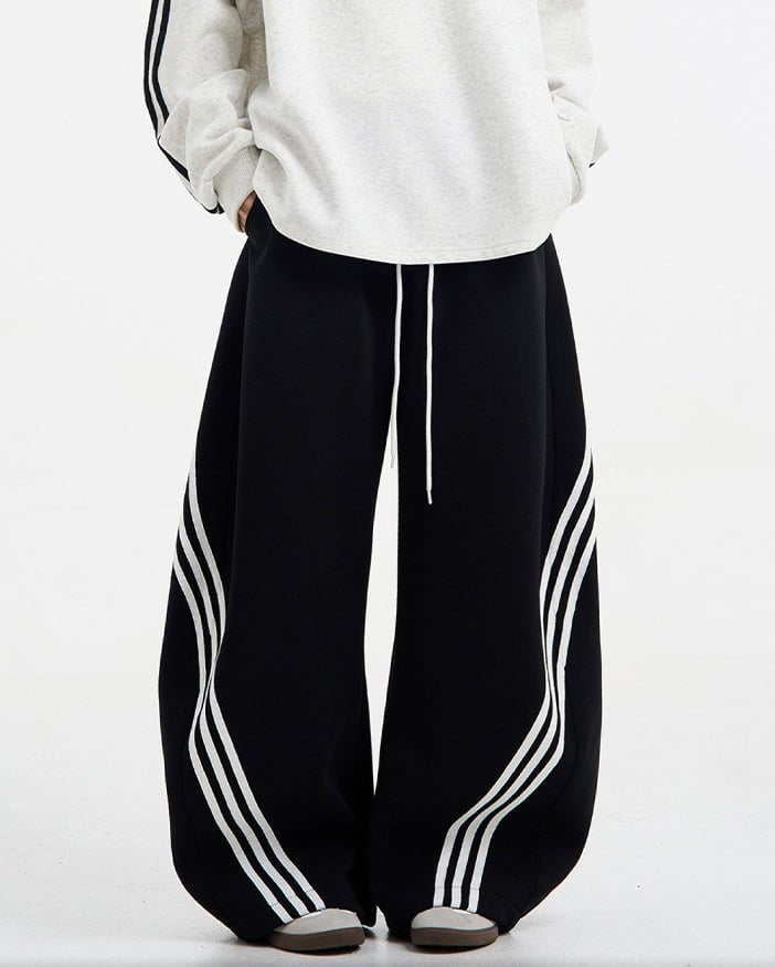 Wide-Leg Athletic Track Pants with Striped Design