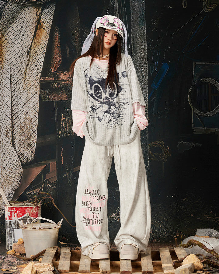 Layered Graphic Ribbed Long Sleeve T-Shirt