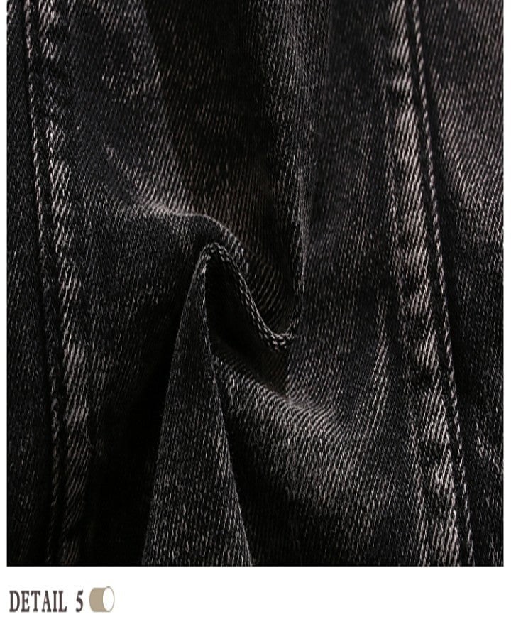 Vintage Black Denim Jacket with Distressed Detailing