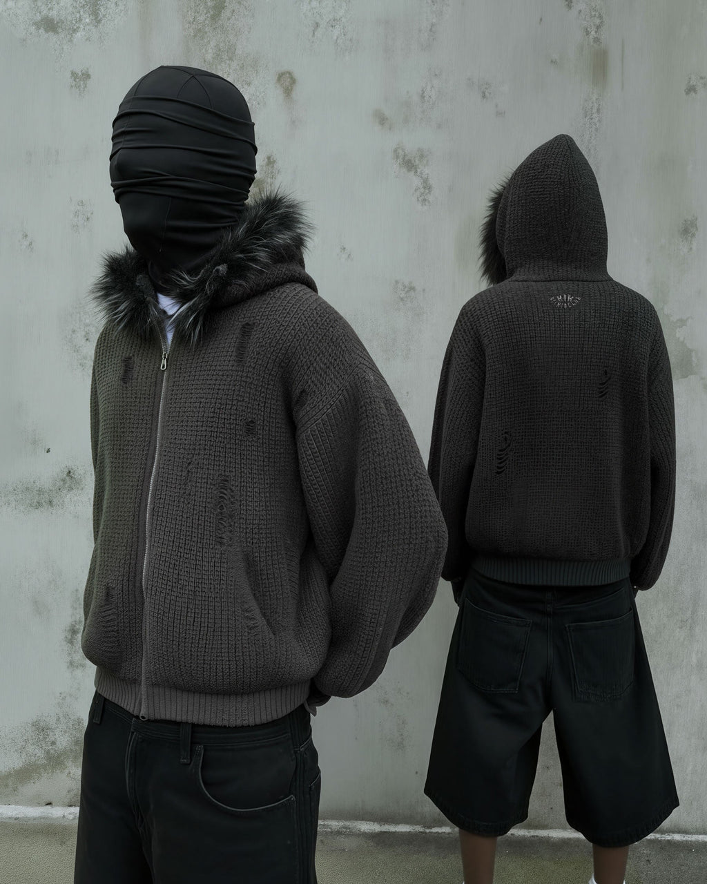 KIIKIO Destroyed Knitted Sweater Plush Coat