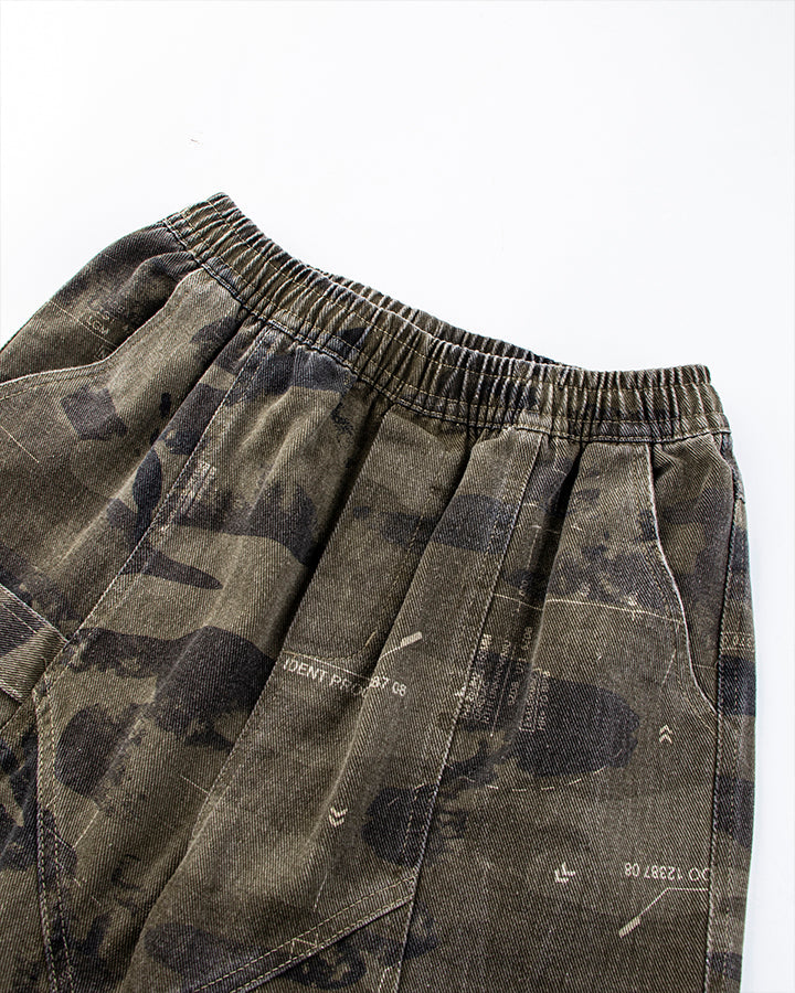 Washed Camo Multi-Pocket Cargo Pants