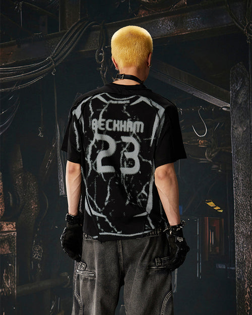 American Black Mesh Number Print Tee