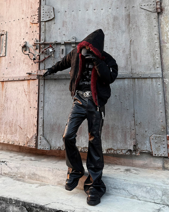 PU Leather Textured Straight-Leg Pants