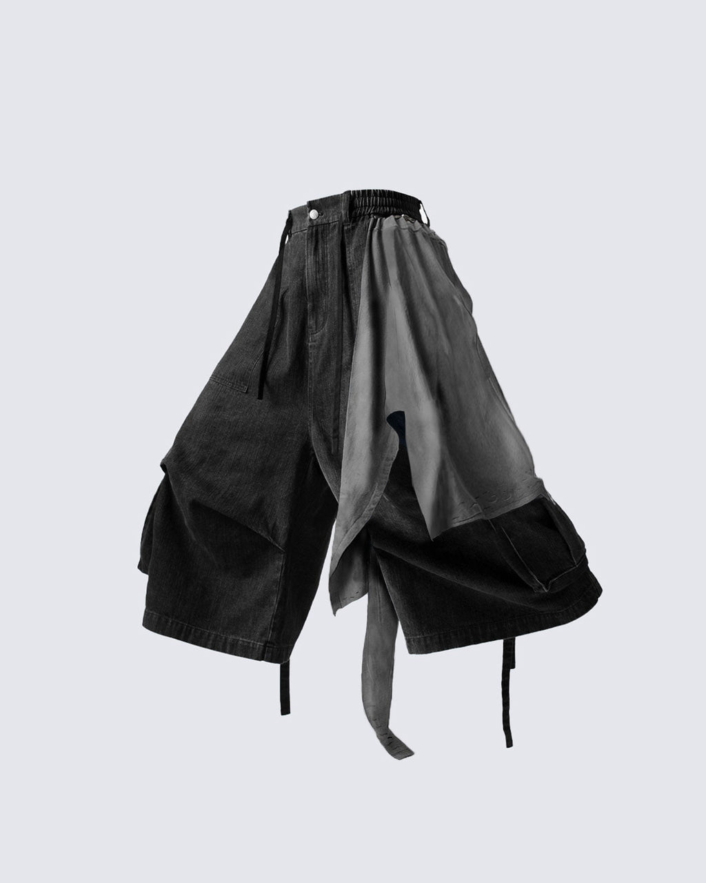 Utility Denim 3/4 Shorts with Detachable Back Flap