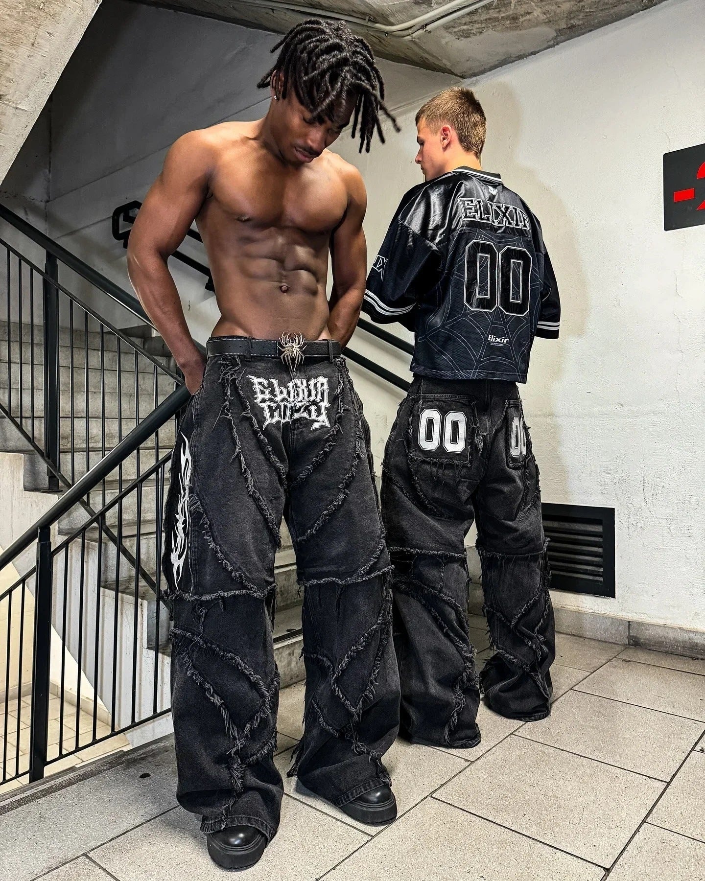 Gothic Spiral Distressed Convertible Jeans