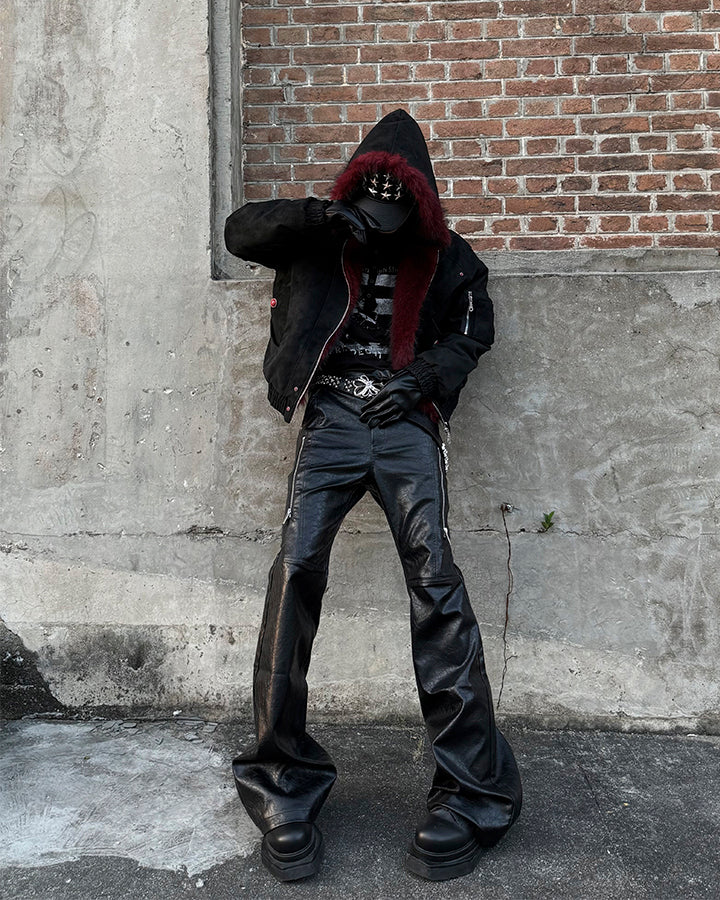 PU Leather Textured Straight-Leg Pants