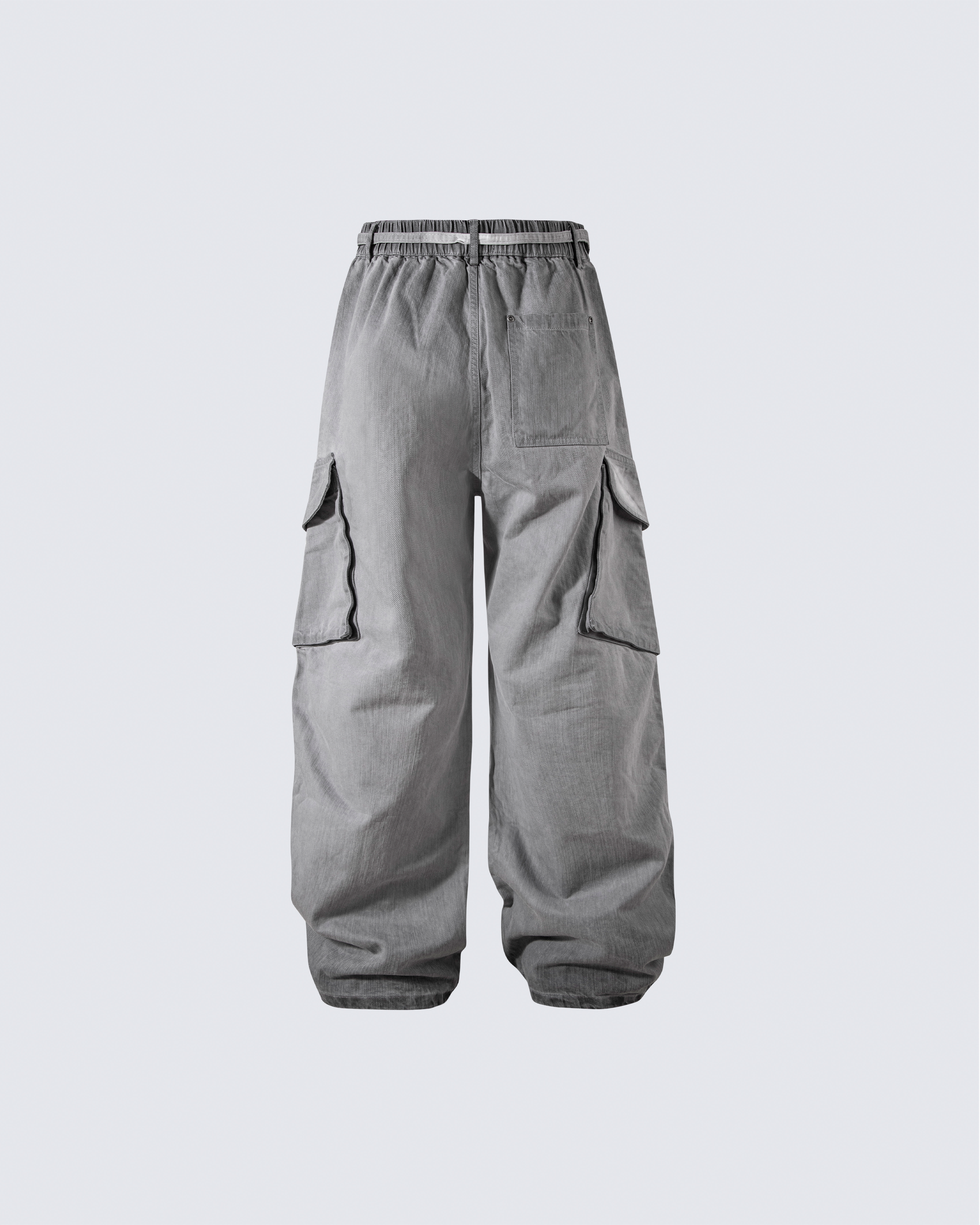 Washed Grey Multi-Pocket Cargo Pants