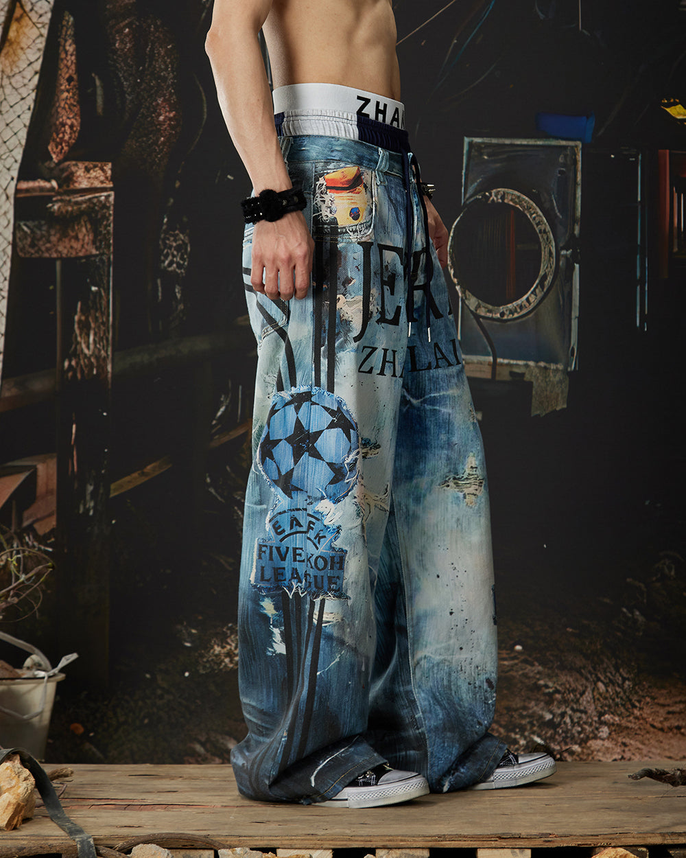 New Triple Waistband 3D Print Street Wide Pants