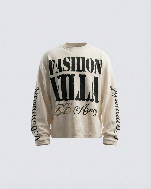 American Vintage Letter Print Waffle Long Sleeve T-Shirt