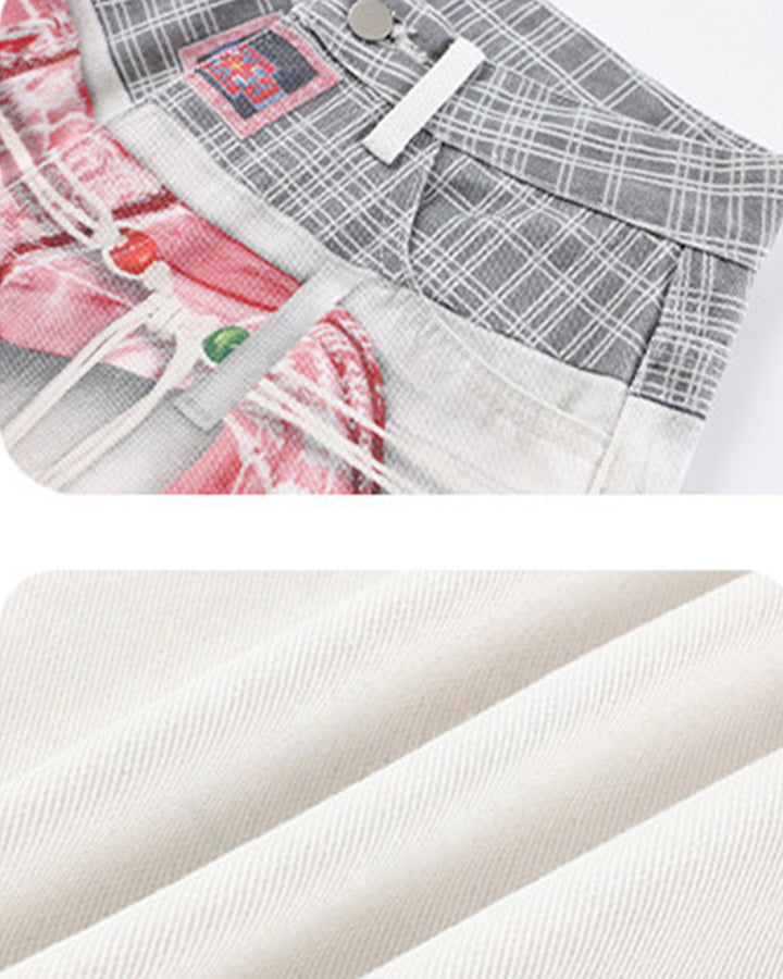 Patchwork Scarf Detail Wide Leg Pants