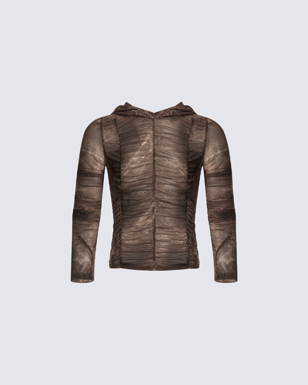 New Ruched Sheer Hooded Mesh Top