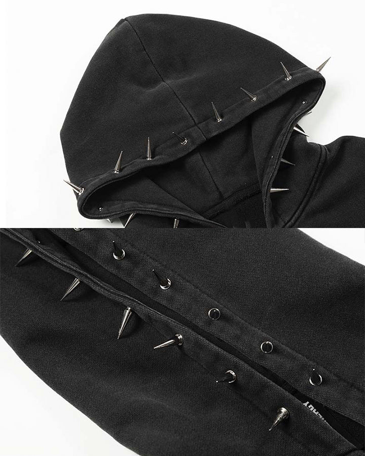 Spike Decor Zip-Up Hooded Sweatshirt