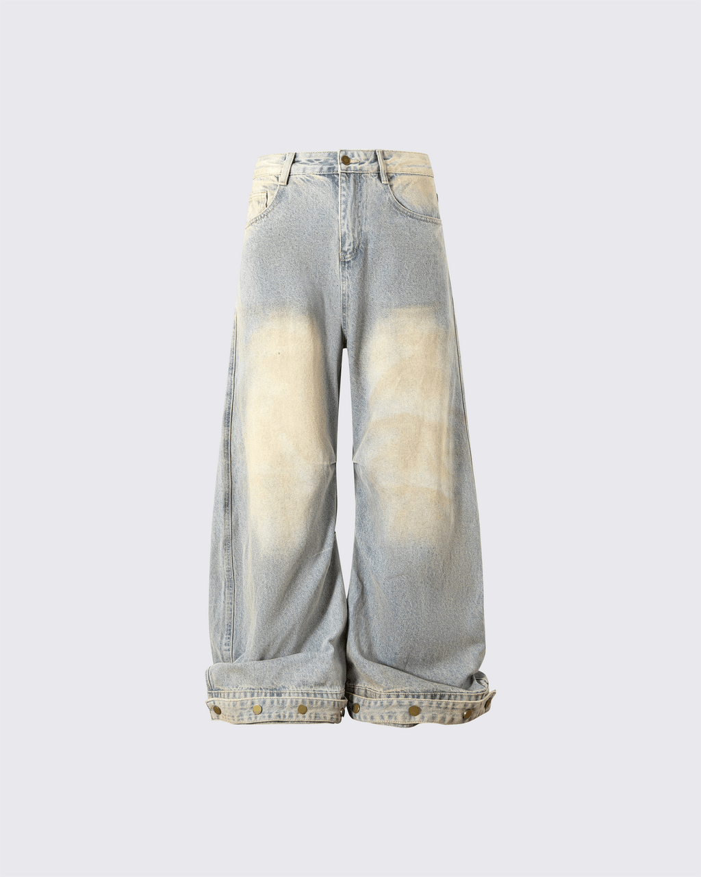 Wide-Leg Denim Jeans with Buttoned Hem