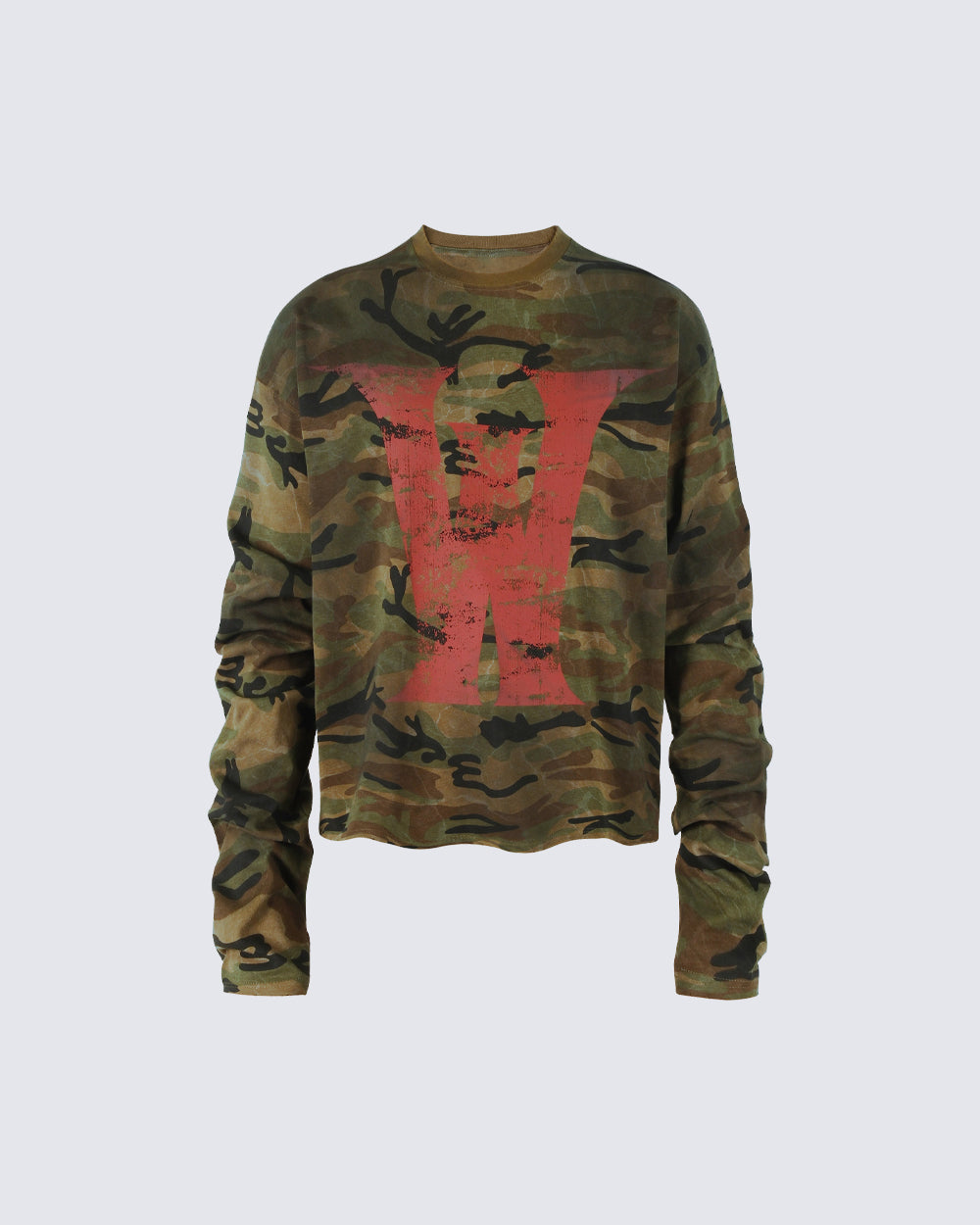 Vintage Distressed Camo Print Long Sleeve T-shirt