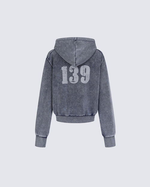 American Street Distressed Print Zip-Up Hoodie