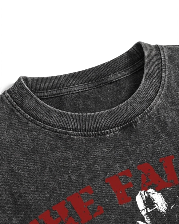 KIIKIO Retro Personality Washed Warrior Print Short-Sleeve T-Shirt