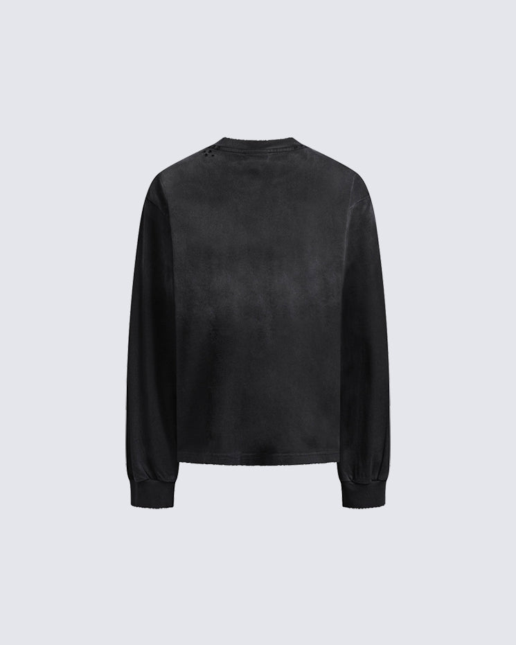 Distressed Crewneck Long Sleeve T-Shirt