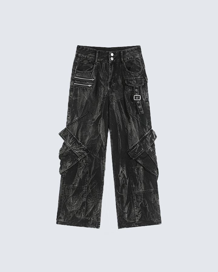 Distressed Black Cargo Pants