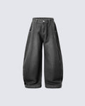 Baggy Washed Denim Scimitar Pants