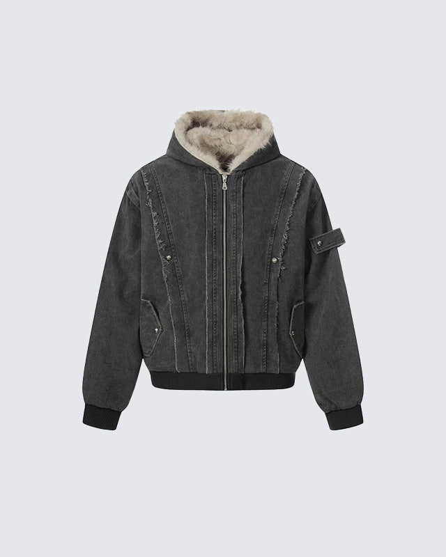 Patchwork Thick Hooded Cotton Jacket