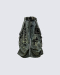 Gothic Washed Denim Shorts with Chains