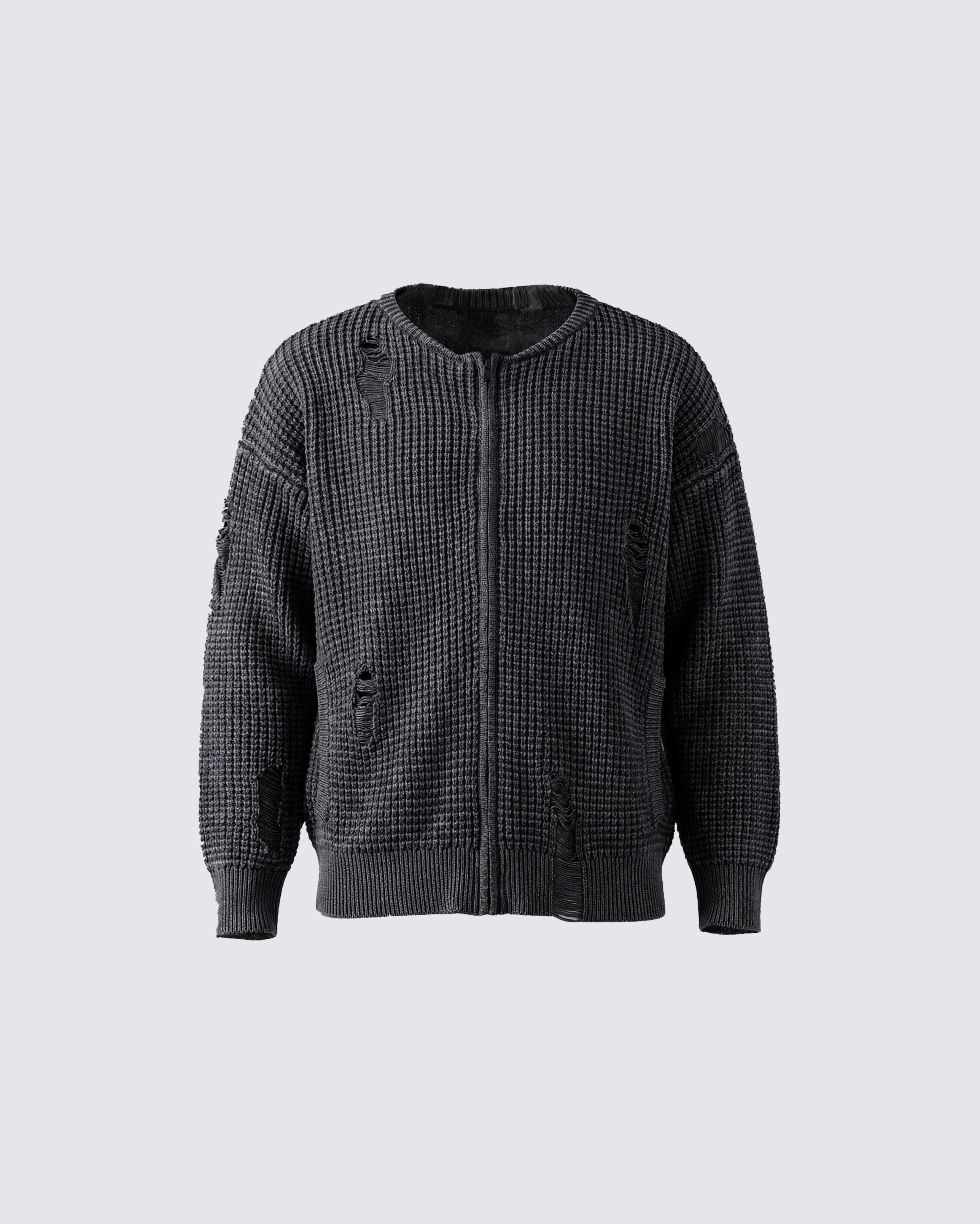 Vintage Distressed Zip Knit