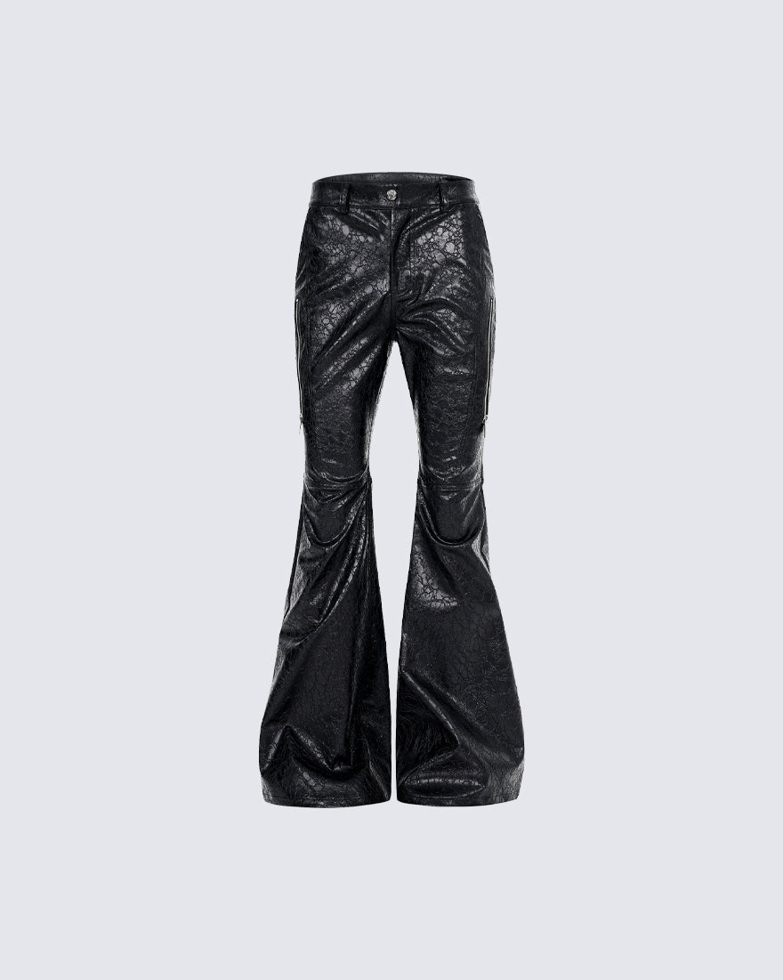 PU Leather Textured Straight-Leg Pants