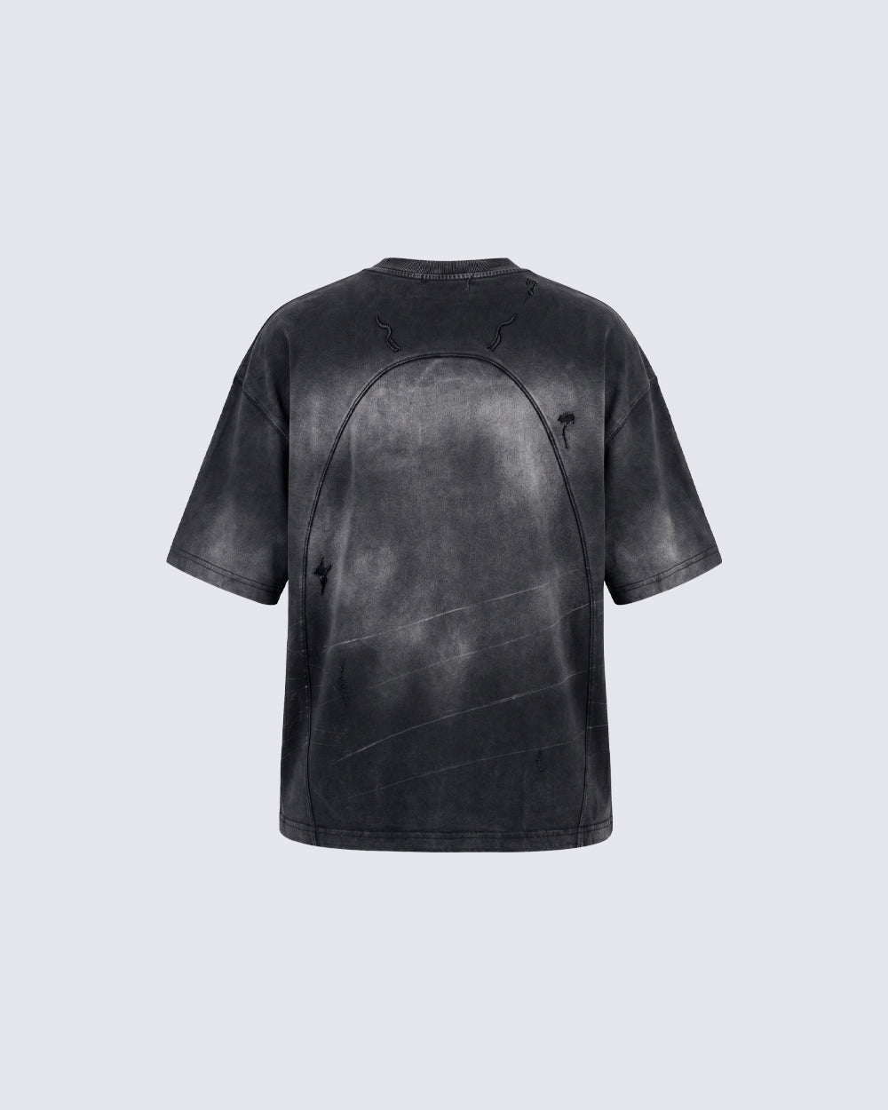 Dark Washed Distressed Graphic Short Sleeve T-Shirt