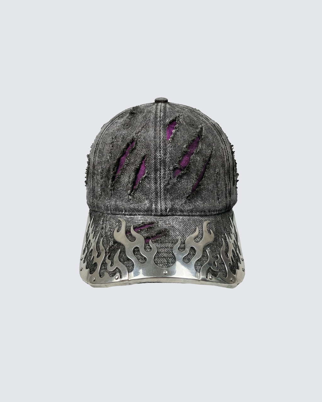 KIIKIO-Wasteland Flame-Metal Distressed Denim Cap