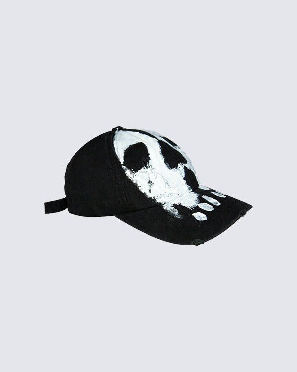 Hand-Painted Distressed Demon Baseball Cap