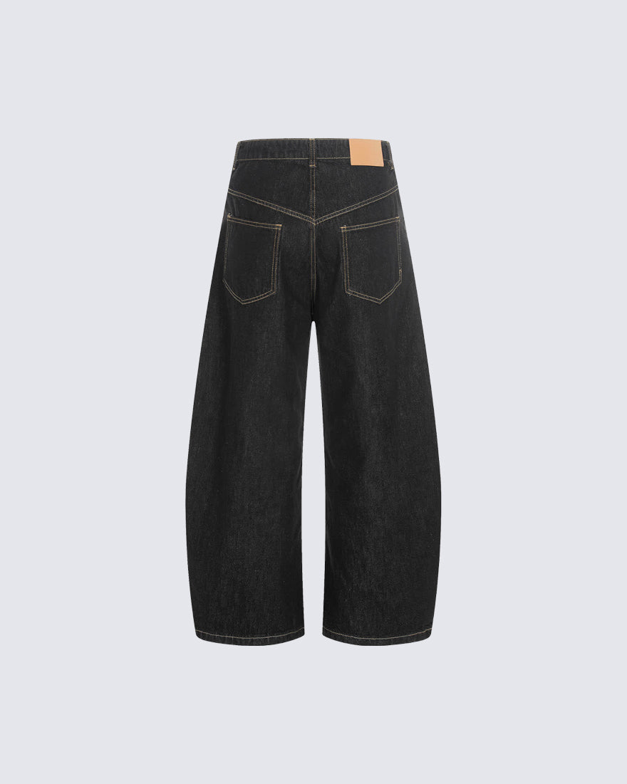 Minimal Buckle Wide-Leg Denim Pants
