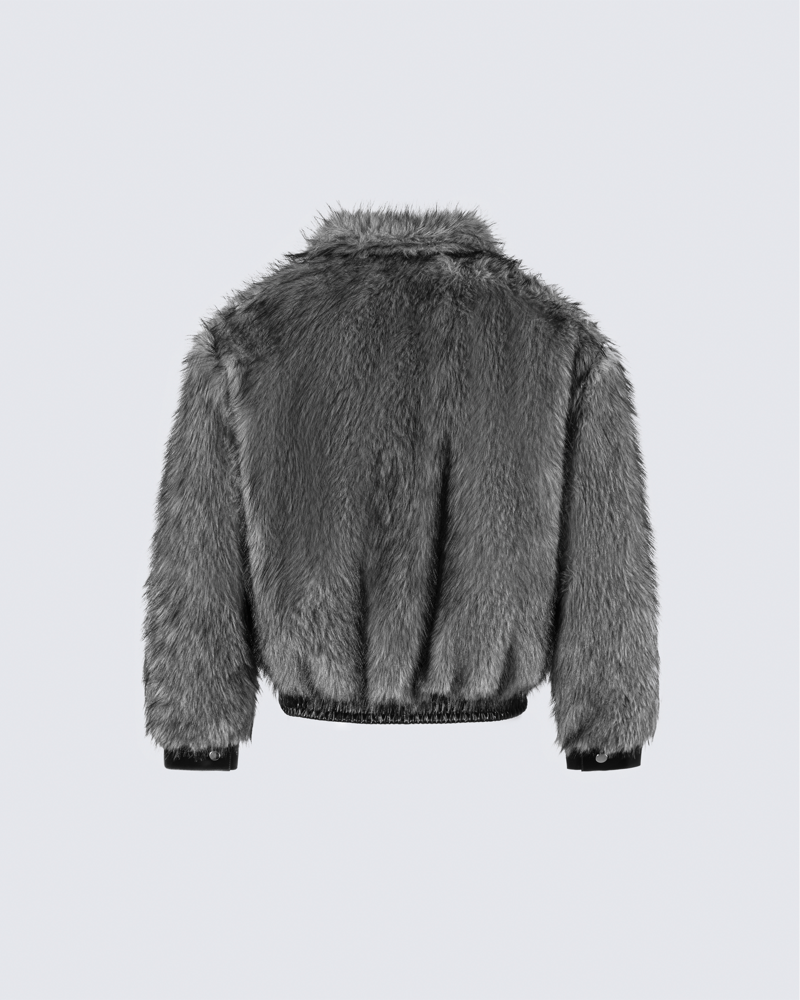 Faux Fur Bomber Jacket with Leather Details