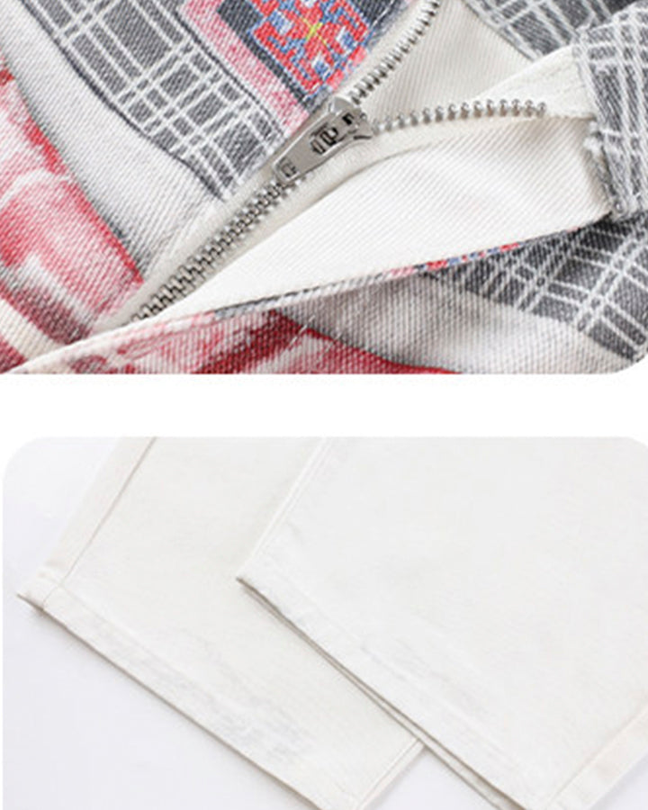 Patchwork Scarf Detail Wide Leg Pants
