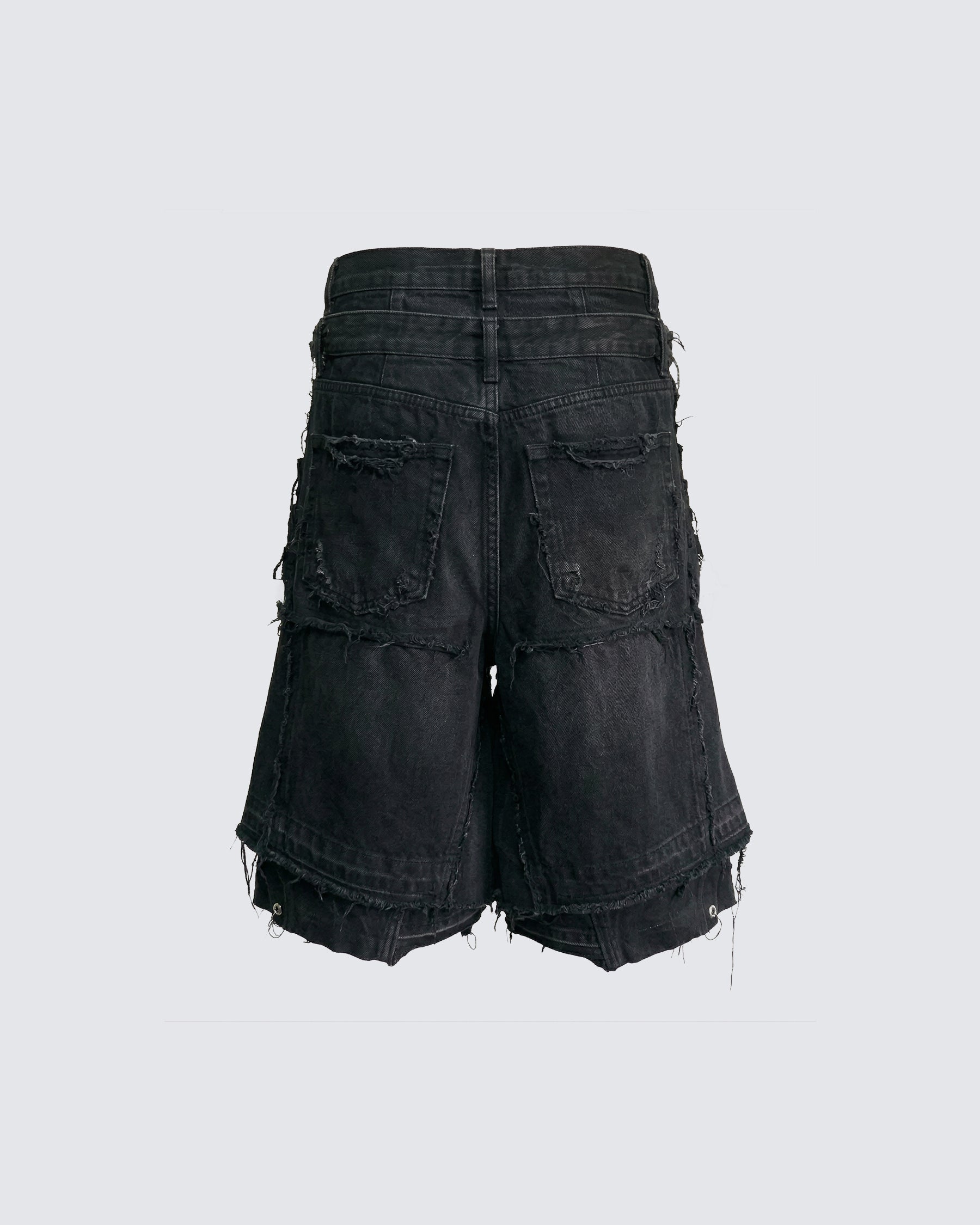 New Dark Ripped Black Denim Shorts