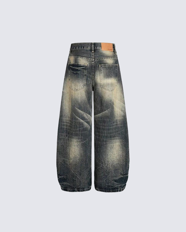 Vintage Washed Wide-Leg Denim Pants