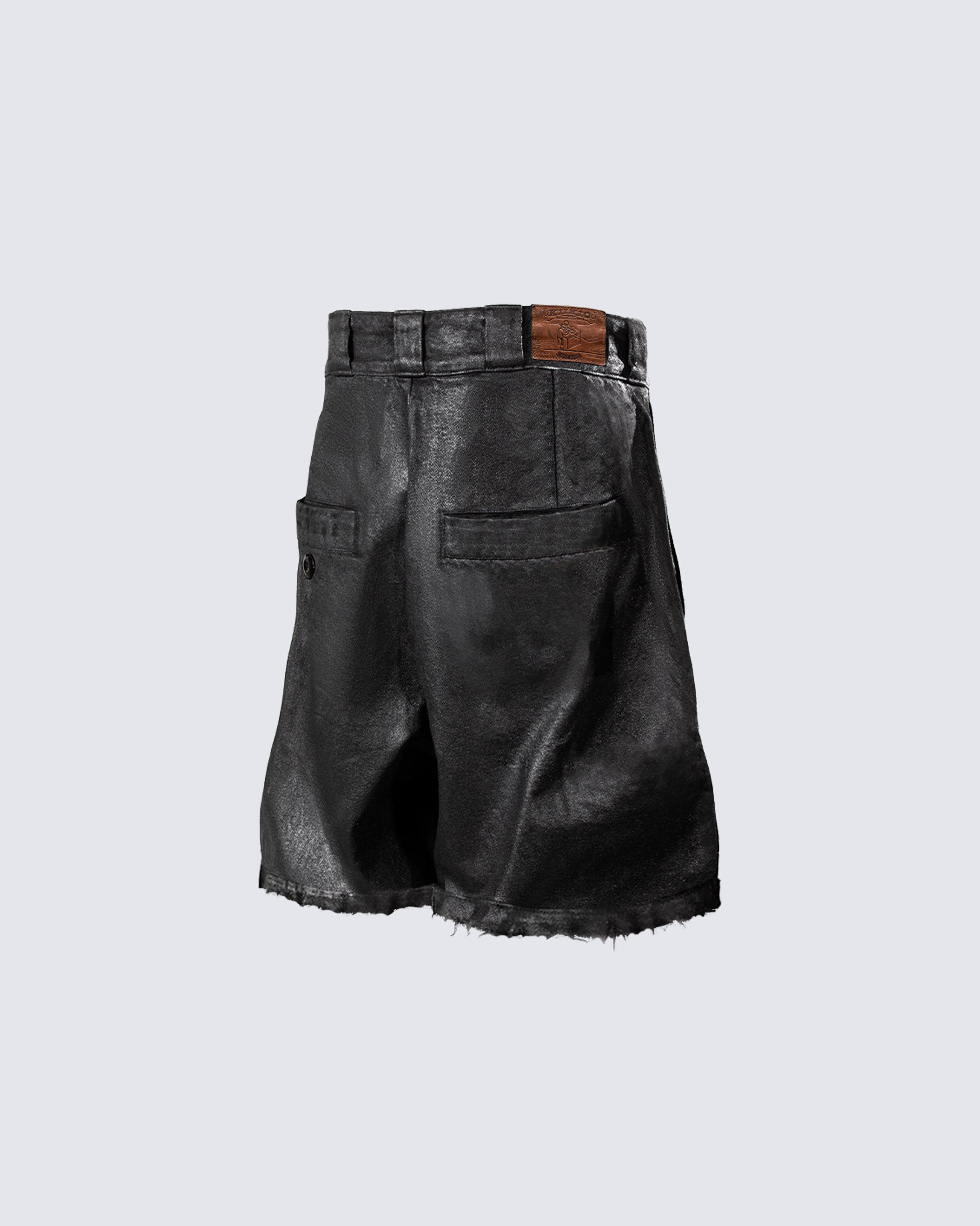 Relaxed Fit Washed Waxed Denim Shorts